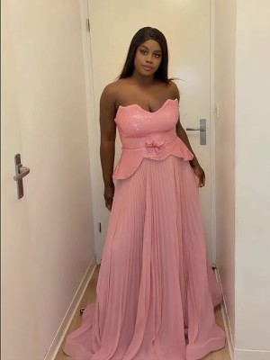 Robe bustier rose plissée - Rose